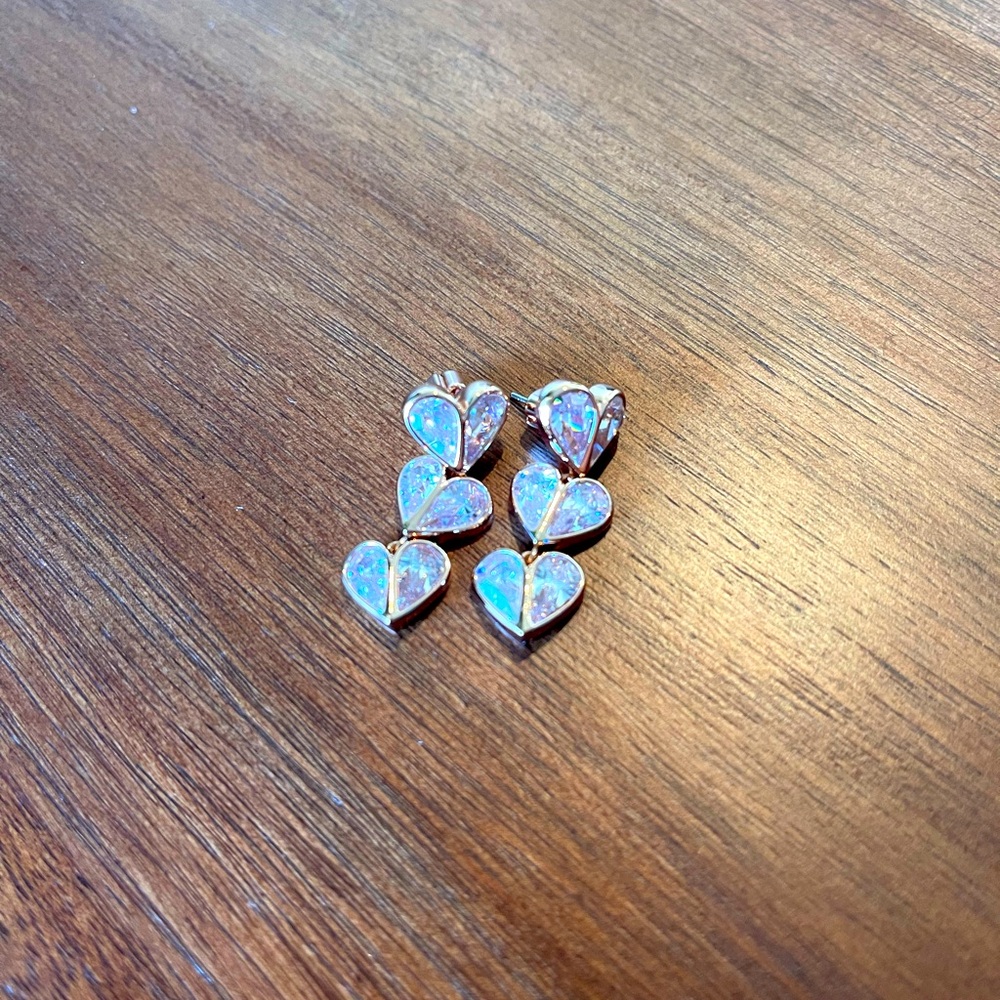 Kate Spade Rock Solid Stone heart dangle, clear, rose gold earrings!